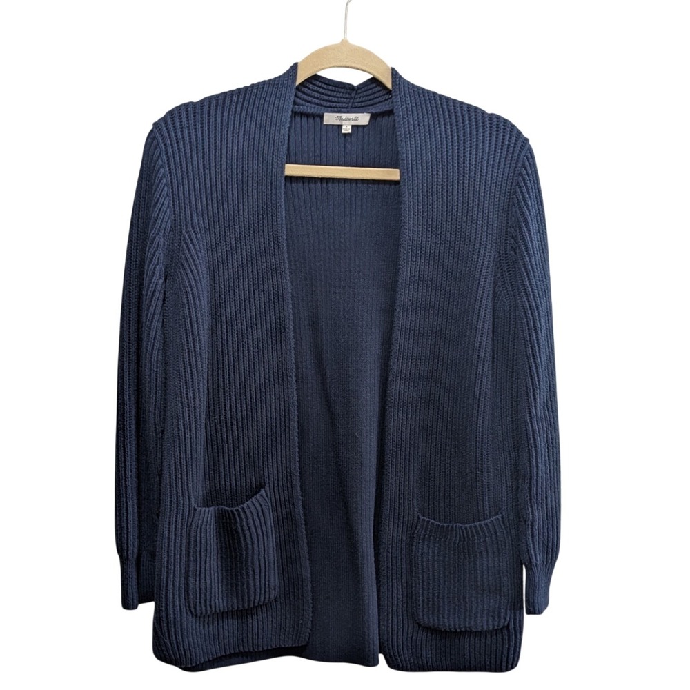 Madewell Womens Nolan Cardigan S Navy Ribbed Open Front Pockets Cotton Classic